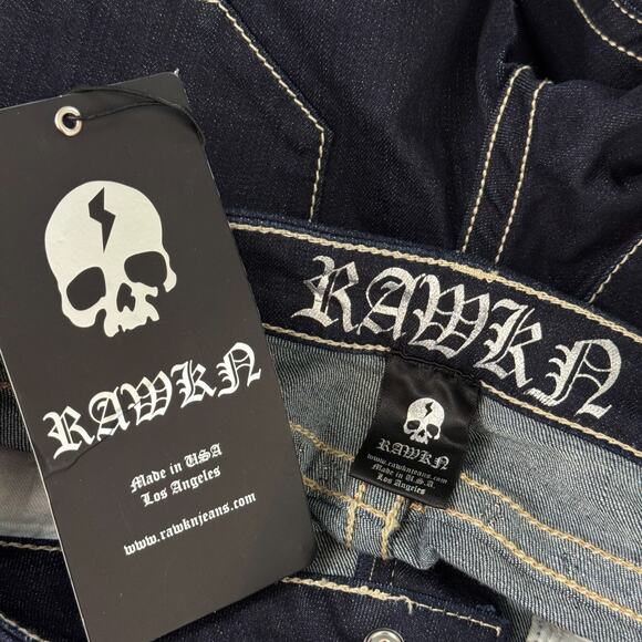 Rawkn Y2K Jeans Womens 28 Skull Studded Low Rise Denim Key Closet Skater Rocker - Picture 3 of 14